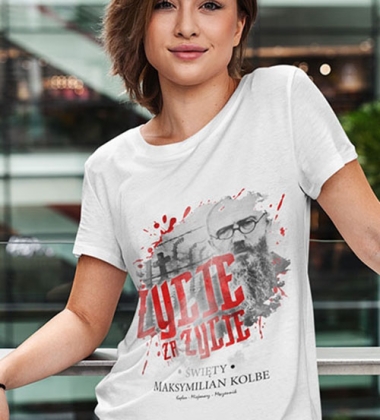 Koszulka damska MAKSYMILIAN KOLBE BIAŁA