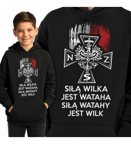Bluza z kapturem dziecięca Patriotyczna  SIŁĄ WILKA 2