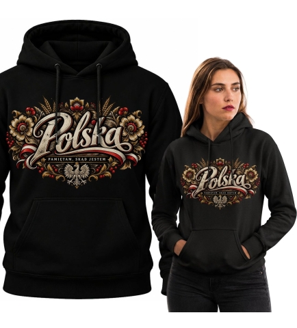 Bluza z kapturem patriotyczna Polska Pamiętam skąd jestem czarna
