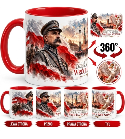 Kubek Patriotyczny 11 listopada 1918 Czerwone Wnętrze i Ucho