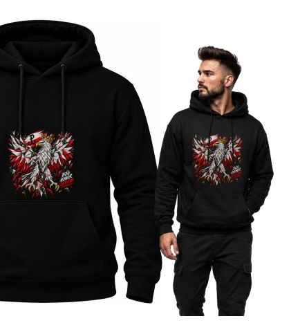 Bluza z Kapturem Czarna Patriotyczna BHO Orzeł Bóg Honor Ojczyzna