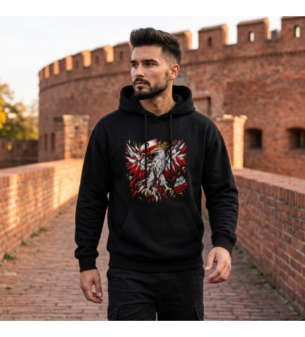 Bluza z Kapturem Czarna Patriotyczna BHO Orzeł Bóg Honor Ojczyzna