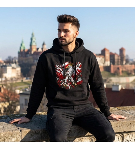Bluza z Kapturem Czarna Patriotyczna BHO Orzeł Bóg Honor Ojczyzna