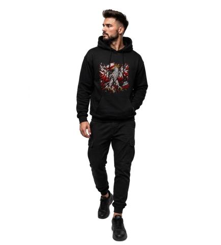 Bluza z Kapturem Czarna Patriotyczna BHO Orzeł Bóg Honor Ojczyzna