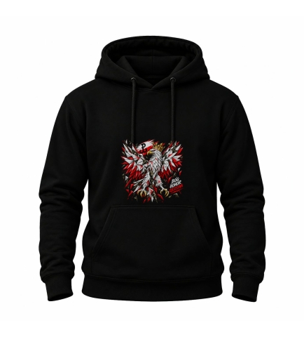 Bluza z Kapturem Czarna Patriotyczna BHO Orzeł Bóg Honor Ojczyzna
