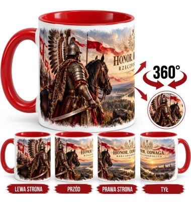 Kubek Patriotyczny Honor Odwaga Husaria,czerwone wnętrze i ucho