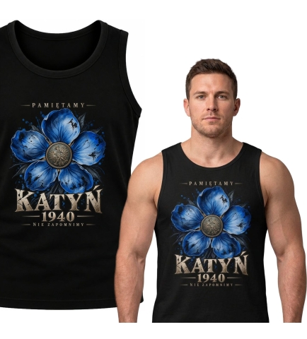 Koszulka Tank Top Katyń 1940 Niezapominajka Czarna