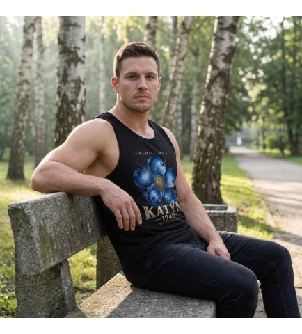 Koszulka Tank Top Katyń 1940 Niezapominajka Czarna