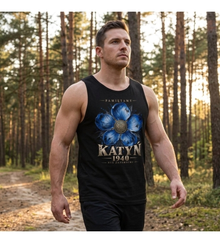 Koszulka Tank Top Katyń 1940 Niezapominajka Czarna