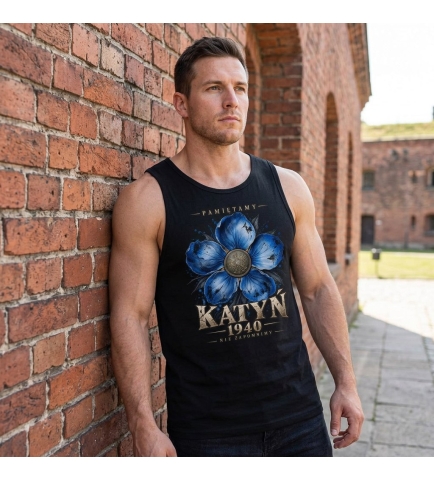 Koszulka Tank Top Katyń 1940 Niezapominajka Czarna