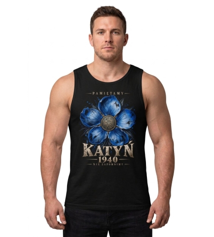 Koszulka Tank Top Katyń 1940 Niezapominajka Czarna