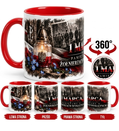 Kubek Patriotyczny 1 Marca Żołnierze Wyklęci Czerwone Wnętrze 330 ml