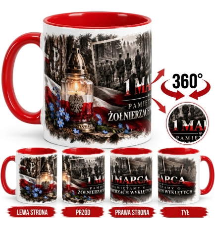 Kubek Patriotyczny 1 Marca Żołnierze Wyklęci Czerwone Wnętrze 330 ml