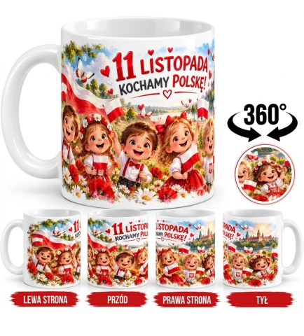Kubek Patriotyczny Kochamy Polskę Ceramiczny Biały 330 ml