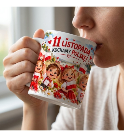 Kubek Patriotyczny Kochamy Polskę Ceramiczny Biały 330 ml