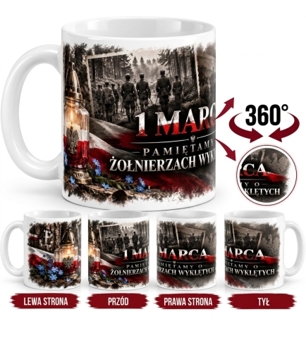 Kubek Patriotyczny 1 Marca Żołnierze Wyklęci Ceramiczny 330 ml Biały