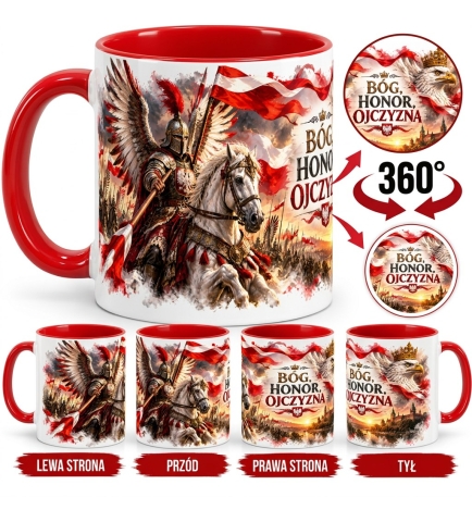 Kubek Patriotyczny Husaria Bóg Honor Ojczyzna 330ml Czerwone Wnętrze
