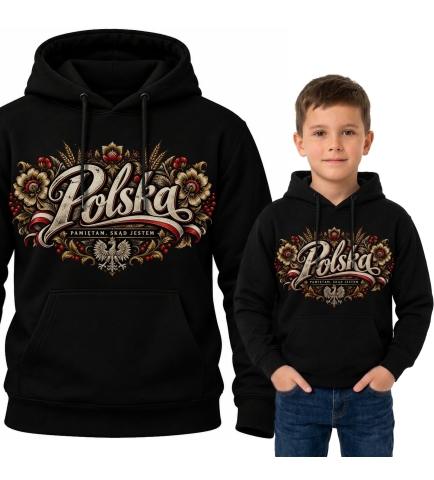 Bluza z kapturem dziecięca patriotyczna Polska czarna
