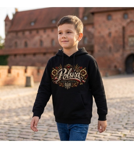 Bluza z kapturem dziecięca patriotyczna Polska czarna