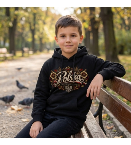 Bluza z kapturem dziecięca patriotyczna Polska czarna