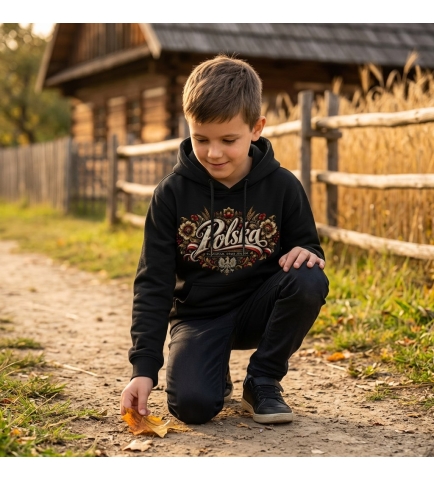 Bluza z kapturem dziecięca patriotyczna Polska czarna