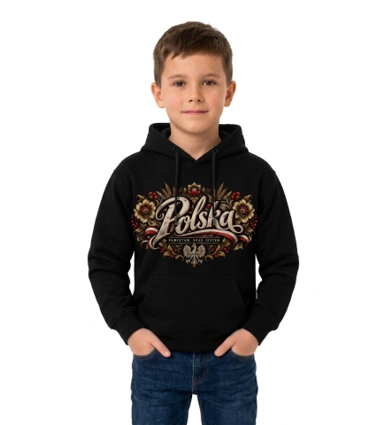 Bluza z kapturem dziecięca patriotyczna Polska czarna