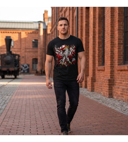 Koszulka męska patriotyczna Orzeł Bóg Honor Ojczyzna nadruk DTF