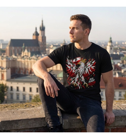 Koszulka męska patriotyczna Orzeł Bóg Honor Ojczyzna nadruk DTF