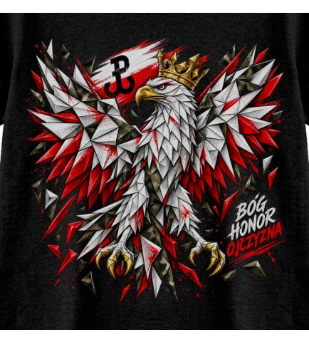 Koszulka męska patriotyczna Orzeł Bóg Honor Ojczyzna nadruk DTF