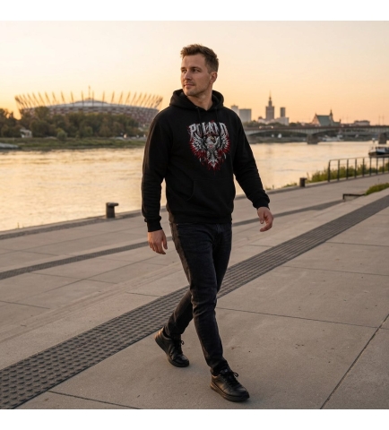 Bluza z kapturem męska patriotyczna Poland Orzeł czarna