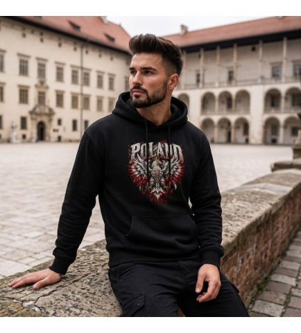 Bluza z kapturem męska patriotyczna Poland Orzeł czarna