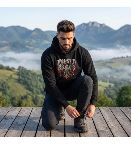 Bluza z kapturem męska patriotyczna Poland Orzeł czarna