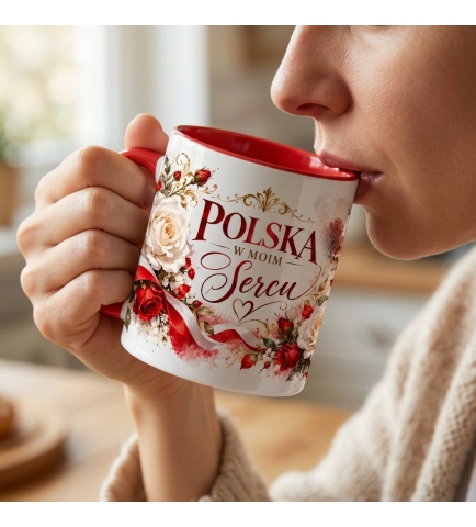 Kubek Patriotyczny Polska w moim sercu biało czerwony 330 ml