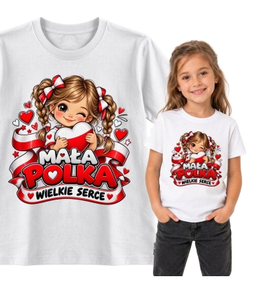 Biała koszulka patriotyczna dziecięca Mała Polka, Mała Patriotka