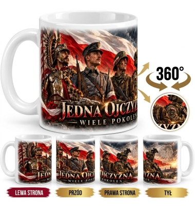 Kubek Patriotyczny Jedna Ojczyzna Wiele Pokoleń, Biały 330 ml