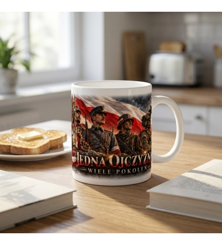 Kubek Patriotyczny Jedna Ojczyzna Wiele Pokoleń, Biały 330 ml