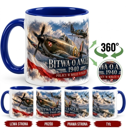 Kubek Patriotyczny biało niebieski 303 Polacy w walce o niebo 330 ml