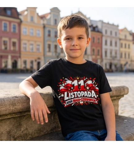 Koszulka dziecięca czarna 11 Listopada Dzień Biało-Czerwonych