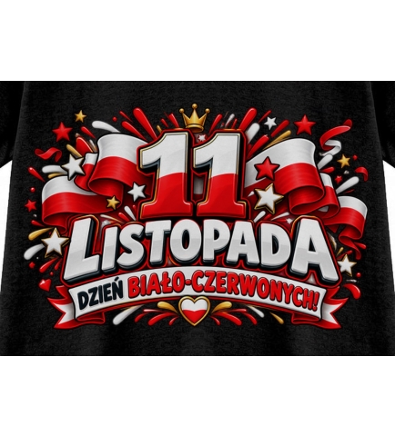 Koszulka dziecięca czarna 11 Listopada Dzień Biało-Czerwonych