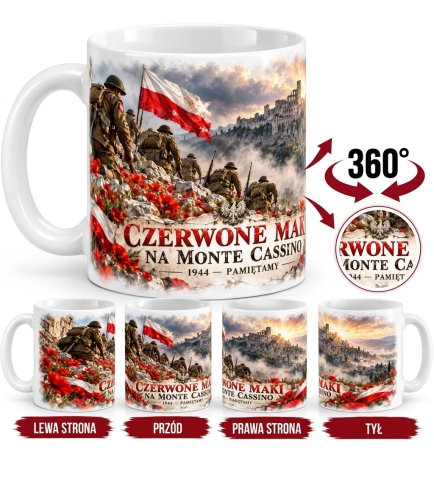 Kubek Patriotyczny Czerwone Maki Monte Cassino,biały 330 ml