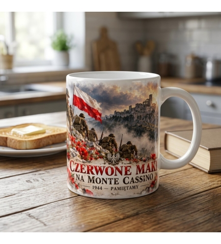 Kubek Patriotyczny Czerwone Maki Monte Cassino,biały 330 ml