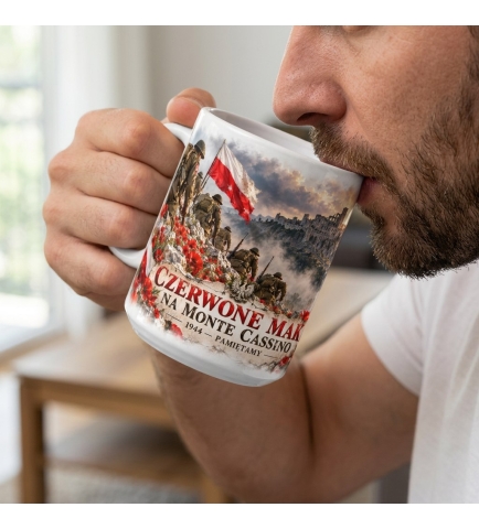 Kubek Patriotyczny Czerwone Maki Monte Cassino,biały 330 ml