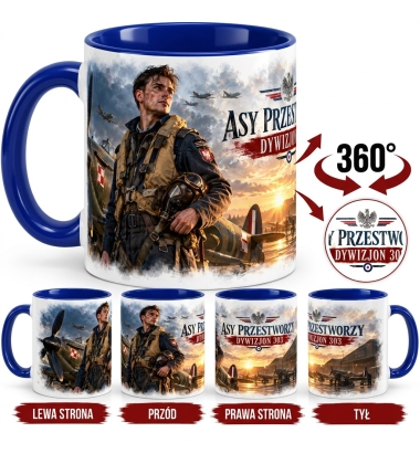 Kubek Patriotyczny Dywizjon 303 Asy Przestworzy Biało Niebieski 330 ml
