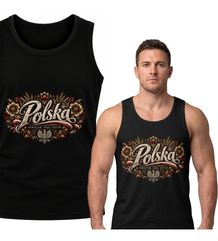 Koszulka Męska Tank Top Patriotyczna Polska Czarna