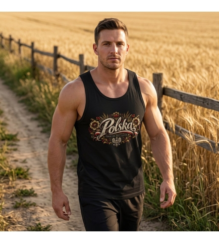 Koszulka Męska Tank Top Patriotyczna Polska Czarna