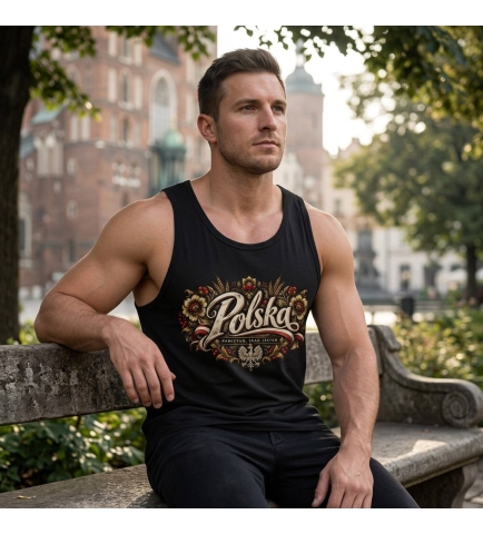Koszulka Męska Tank Top Patriotyczna Polska Czarna