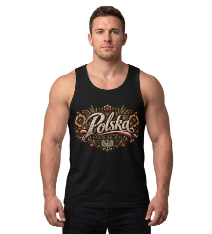 Koszulka Męska Tank Top Patriotyczna Polska Czarna