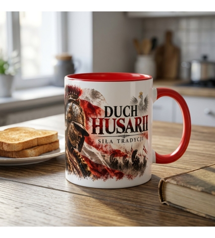 Kubek Patriotyczny Duch Husarii czerwone ucho i wnętrze