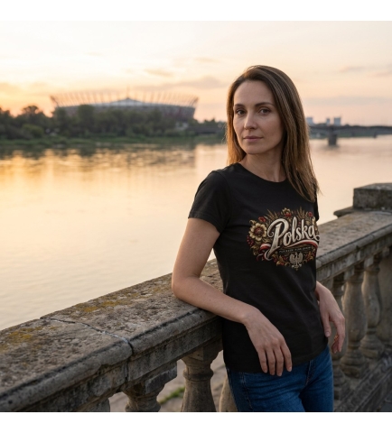Koszulka Damska Patriotyczna Polska Czarna