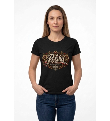 Koszulka Damska Patriotyczna Polska Czarna